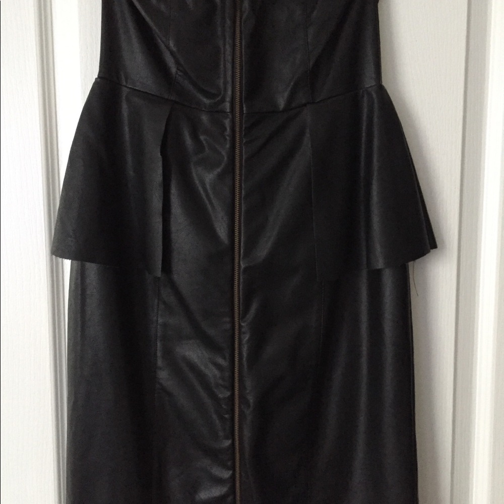 Olivaceous Black faux leather peplum dress sz med - Picture 2 of 5